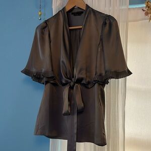 BCBGMaxAzria Elegant Silk Blouse in Pewter Gray